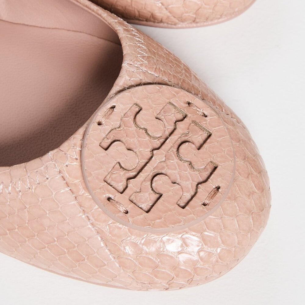 Tory Burch $228 Minnie Travel Ballet Flats Snake Embossed MANY SIZES Meadowsweet - Picture 13 of 15